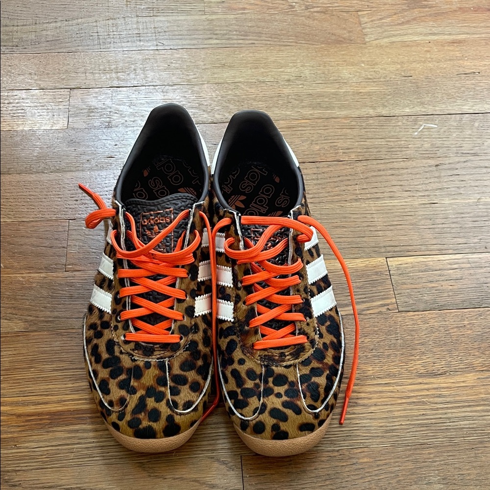 adidas originals SL 72 OG leather-trimmed leopard-print pony hair sneakers